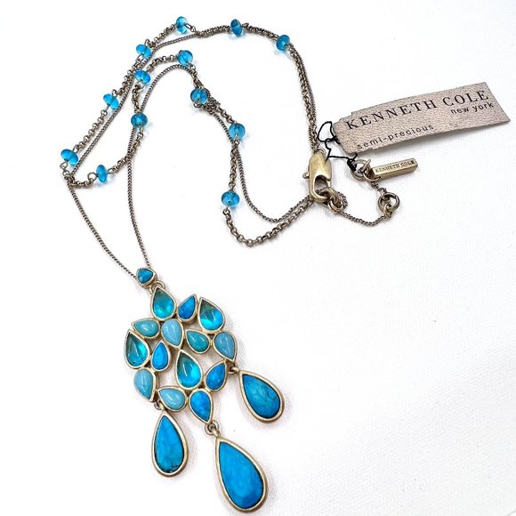 Kenneth Cole New York Jewelry - 🎊HP🎊 NWT - Kenneth Cole - Semi-Precious Turquoise Dangle Gold Tone Necklace